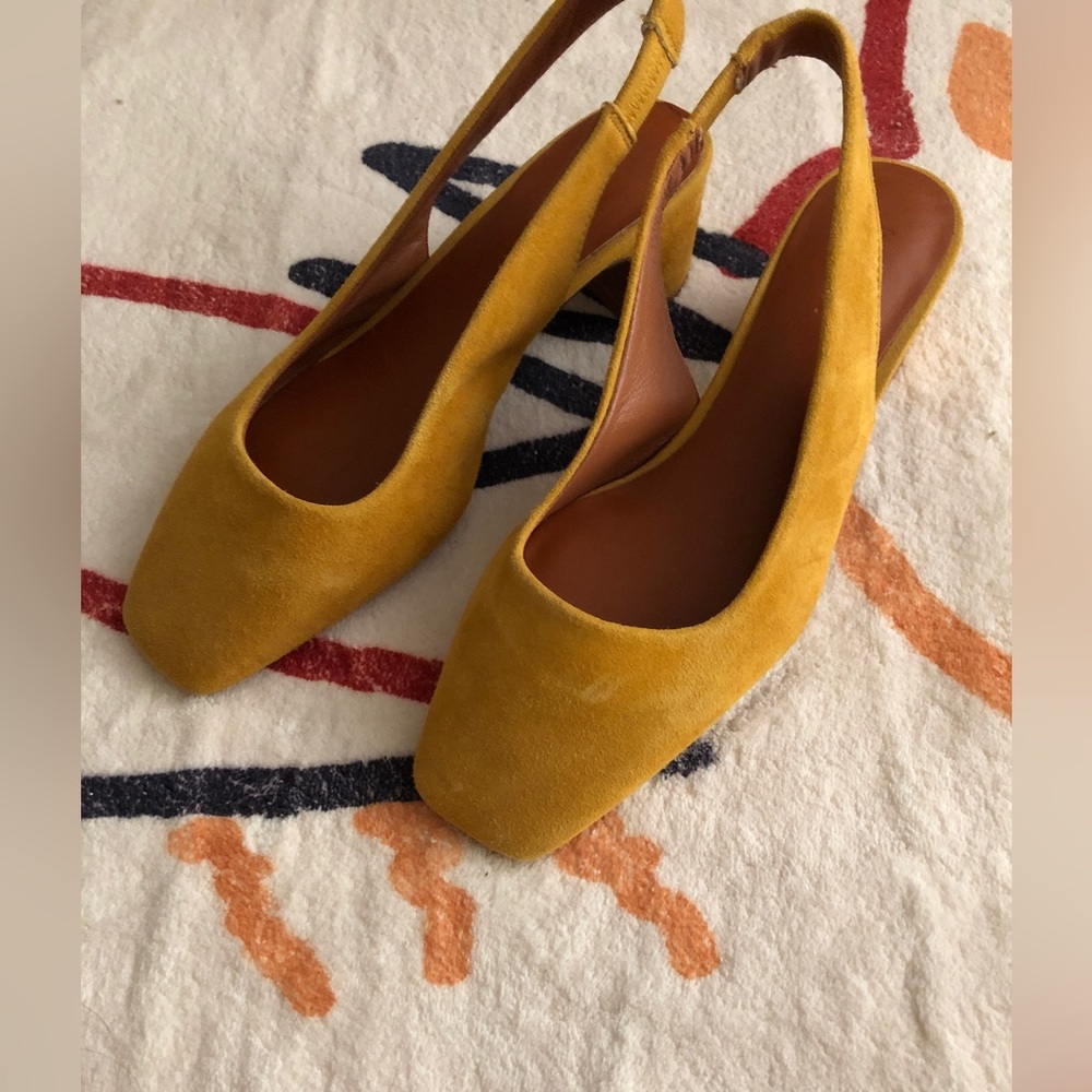 by far suede sandals slingback mustard